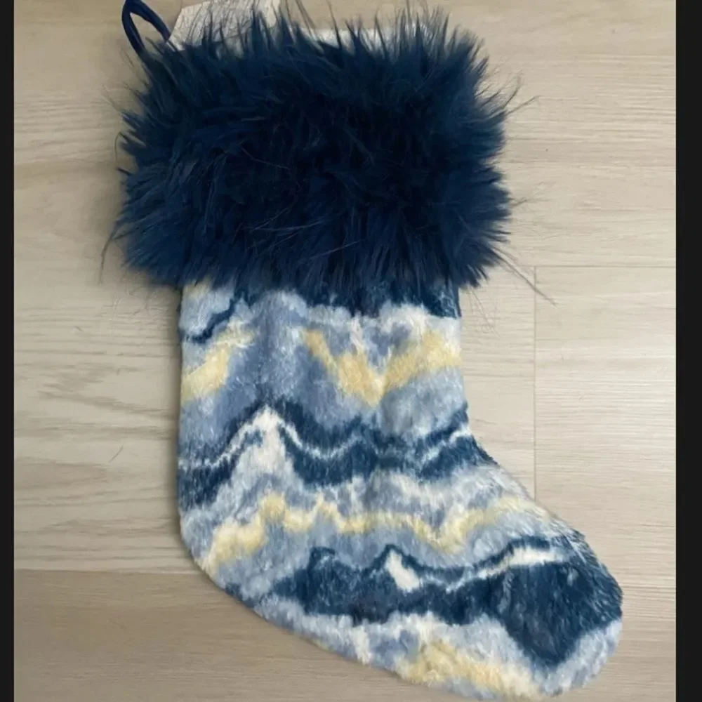 Threshold Luxury Zig Zag Design Faux Fur Christmas Stocking